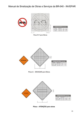 Manual de Sinalização de Obras e Serviços da BR-040 - INVEPAR
15
ATENÇÃO
Placa – ATENÇÃO para obras
 