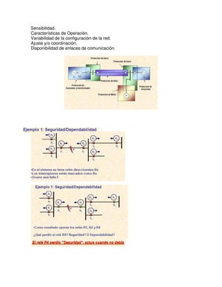 Sensibilidad.
Características de Operación.
Variabilidad de la configuración de la red.
Ajuste y/o coordinación.
Disponibilidad de enlaces de comunicación.
 