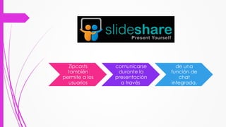 Zipcasts
también
permite a los
usuarios
comunicarse
durante la
presentación
a través
de una
función de
chat
integrada.
 