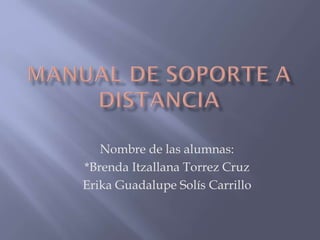 Nombre de las alumnas:
*Brenda Itzallana Torrez Cruz
Erika Guadalupe Solís Carrillo

 