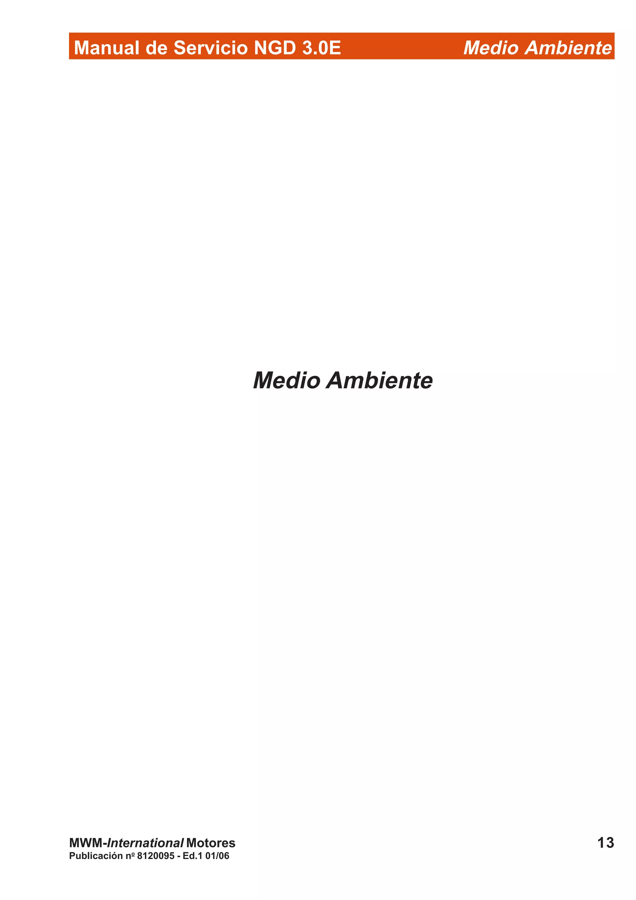 Manual de Servicio NGD 3.0E Medio Ambiente
13
Publicación no
8120095 - Ed.1 01/06
MWM-International Motores
Medio Ambiente
 