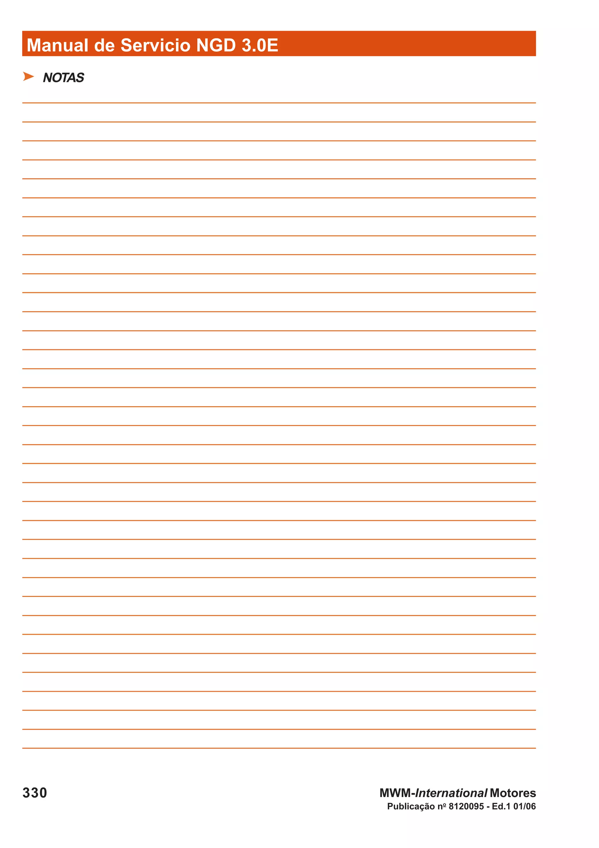 NOTAS
Publicação no
8120095 - Ed.1 01/06
Manual de Servicio NGD 3.0E
330 MWM-International Motores
 