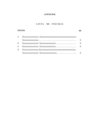 [ANEXO B-8]




                  LISTA      DE    FIGURAS


FIGURA                                                          pp.


1   Xxxxxxxxxxxxxxxxx Xxxxxxxxxxxxxxxxxxxxxxxxxxxxxxxxxxxxxxx
    Xxxxxxxxxxxxxxxxx…………………………………………………….                      X
2   Xxxxxxxxxxxxxxxxx Xxxxxxxxxxxxxxxxx……………………………              X
3   Xxxxxxxxxxxxxxxxx Xxxxxxxxxxxxxxxxx……………………………              X
4   Xxxxxxxxxxxxxxxxx Xxxxxxxxxxxxxxxxxxxxxxxxxxxxxxxxxxxxxxx
    Xxxxxxxxxxxxxxxxx Xxxxxxxxxxxxxxxxxx…………………………..            X
 