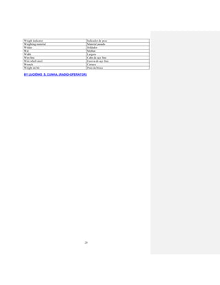 28
Weigth indicator Indicador de peso
Weighting material Material pesado
Welder Soldador
Wet Molhar
Width Largura
Wire line Cabo de aço fino
Wire whell steel Escova de aço fino
Wrench Catraca
Weight on bit Peso da broca
BY LUCIÊNIO S. CUNHA. (RADIO-OPERATOR)
 