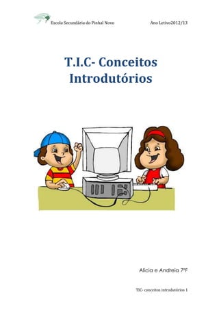 Escola Secundária do Pinhal Novo Ano Letivo2012/13
TIC- conceitos introdutórios 1
T.I.C- Conceitos
Introdutórios
Alicia e Andreia 7ºF
 