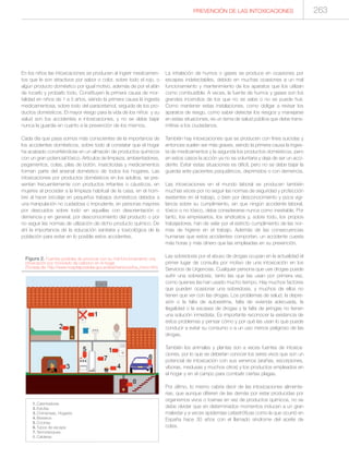 En los niños las intoxicaciones se producen al ingerir medicamen-
tos que le son atractivos por sabor o color, sobre todo el rojo, o
algún producto doméstico por igual motivo, además de por el afán
de tocarlo y probarlo todo. Constituyen la primera causa de mor-
talidad en niños de 1 a 5 años, siendo la primera causa la ingesta
medicamentosa, sobre todo del paracetamol, seguida de los pro-
ductos domésticos. El mayor riesgo para la vida de los niños y su
salud son los accidentes e intoxicaciones, y no se debe bajar
nunca la guardia en cuanto a la prevención de los mismos.
Cada día que pasa somos más conscientes de la importancia de
los accidentes domésticos, sobre todo al constatar que el hogar
ha acabado convirtiéndose en un almacén de productos químicos
con un gran potencial tóxico. Artículos de limpieza, ambientadores,
pegamentos, colas, pilas de botón, insecticidas y medicamentos
forman parte del arsenal doméstico de todos los hogares. Las
intoxicaciones por productos domésticos en los adultos, se pre-
sentan frecuentemente con productos irritantes o cáusticos, en
mujeres al proceder a la limpieza habitual de la casa, en el hom-
bre al hacer bricolaje en pequeños trabajos domésticos debidos a
una manipulación no cuidadosa o imprudente, en personas mayores
por descuidos sobre todo en aquellas con desorientación o
demencia y en general, por desconocimiento del producto o por
no seguir las normas de utilización de dicho producto químico. De
ahí la importancia de la educación sanitaria y toxicológica de la
población para evitar en lo posible estos accidentes.
La inhalación de humos o gases se produce en ocasiones por
escapes indetectables, debido en muchas ocasiones a un mal
funcionamiento y mantenimiento de los aparatos que los utilizan
como combustible. A veces, la fuente de humos y gases son los
grandes incendios de los que no se sabe o no se puede huir.
Como mantener estas instalaciones, como obligar a revisar los
aparatos de riesgo, como saber detectar los riesgos y manejarse
en estas situaciones, es un tema de salud pública que debe trans-
mitirse a los ciudadanos.
También hay intoxicaciones que se producen con fines suicidas y
entonces suelen ser más graves, siendo la primera causa la inges-
ta de medicamentos y la segunda los productos domésticos, pero
en estos casos la acción ya no es voluntaria y deja de ser un acci-
dente. Evitar estas situaciones es difícil, pero no se debe bajar la
guardia ante pacientes psiquiátricos, deprimidos o con demencia.
Las intoxicaciones en el mundo laboral se producen también
muchas veces por no seguir las normas de seguridad y protección
existentes en el trabajo, o bien por desconocimiento y poca vigi-
lancia sobre su cumplimiento, sin que ningún accidente laboral,
tóxico o no tóxico, deba considerarse nunca como inevitable. Por
tanto, los empresarios, los sindicatos y, sobre todo, los propios
trabajadores, han de velar por el estricto cumplimiento de las nor-
mas de higiene en el trabajo. Además de las consecuencias
humanas que estos accidentes comportan, un accidente cuesta
más horas y más dinero que las empleadas en su prevención.
Las sobredosis por el abuso de drogas ocupan en la actualidad el
primer lugar de consulta por motivo de una intoxicación en los
Servicios de Urgencias. Cualquier persona que use drogas puede
sufrir una sobredosis, tanto las que las usan por primera vez,
como quienes las han usado mucho tiempo. Hay muchos factores
que pueden ocasionar una sobredosis, y muchos de ellos no
tienen que ver con las drogas. Los problemas de salud, la depre-
sión o la falta de autoestima, falta de vivienda adecuada, la
ilegalidad o la escasez de drogas y la falta de jeringas no tienen
una solución inmediata. Es importante reconocer la existencia de
estos problemas y pensar cómo y por qué las usan lo que puede
conducir a evitar su consumo o a un uso menos peligroso de las
drogas.
También los animales y plantas son a veces fuentes de intoxica-
ciones, por lo que se deberían conocer los seres vivos que son un
potencial de intoxicación con sus venenos (arañas, escorpiones,
víboras, medusas y muchos otros) y los productos empleados en
el hogar y en el campo para combatir ciertas plagas.
Por último, lo mismo cabría decir de las intoxicaciones alimenta-
rias, que aunque difieren de las demás por estar producidas por
organismos vivos o toxinas en vez de productos químicos, no se
debe olvidar que en determinados momentos inducen a un gran
malestar y a veces epidemias catastróficas como la que ocurrió en
España hace 30 años con el llamado síndrome del aceite de
colza.
Figura 2. Fuentes posibles de provocar con su mal funcionamiento una
intoxicación por monóxido de carbono en el hogar.
(Tomada de: http://www.hospitalposadas.gov.ar/asist/servicios/tox_mono.htm)
1. Calentadores
2. Estufas
3. Chimeneas, Hogares
4. Braseros
5. Cocinas
6. Tubos de escape
7. Termotanques
8. Calderas
PREVENCIÓN DE LAS INTOXICACIONES 263
 