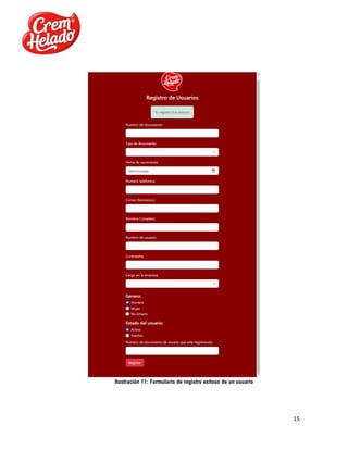 15
Ilustración 11: Formulario de registro exitoso de un usuario
 