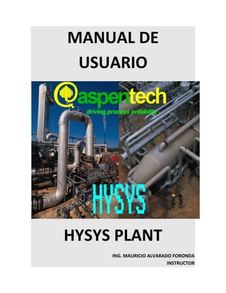 MANUAL DE 
 USUARIO 




                                         



HYSYS PLANT 
     ING. MAURICIO ALVARADO FORONDA 
                          INSTRUCTOR 
 