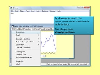 Se mostrará un gráfico como este,  adjunto a datos de la serie, como su media, mediana , el rango y desviación estándar de la serieUd. Puede guardar todos los gráficos o tablas que genere, para ello debe presionar. Name, en el lugar donde señala la flecha.