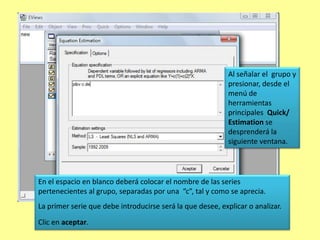 Al dar doble clic sobre el grupo aparecerá  la tabla con  los datos, de la misma manera que con las series.Al presionar, por ejemplo, View/MultipleGraphs, se desplegará la lista de opciones de gráficos con los que dispone.