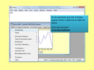 Se mostrará un gráfico como este,  adjunto a datos de la serie, como su media, mediana , el rango y desviación estándar de la serieUd. Puede guardar todos los gráficos o tablas que genere, para ello debe presionar. Name, en el lugar donde señala la flecha.