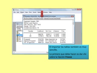 Inmediatamente, aparecerá el resultado de la proyección, que  muestra el comportamiento de la serie si se aumenta en dos años el periodo de tiempo de la serie PIB.