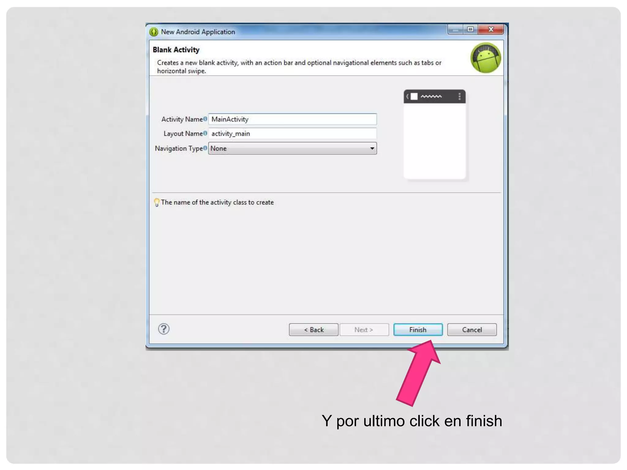 Y por ultimo click en finish
 
