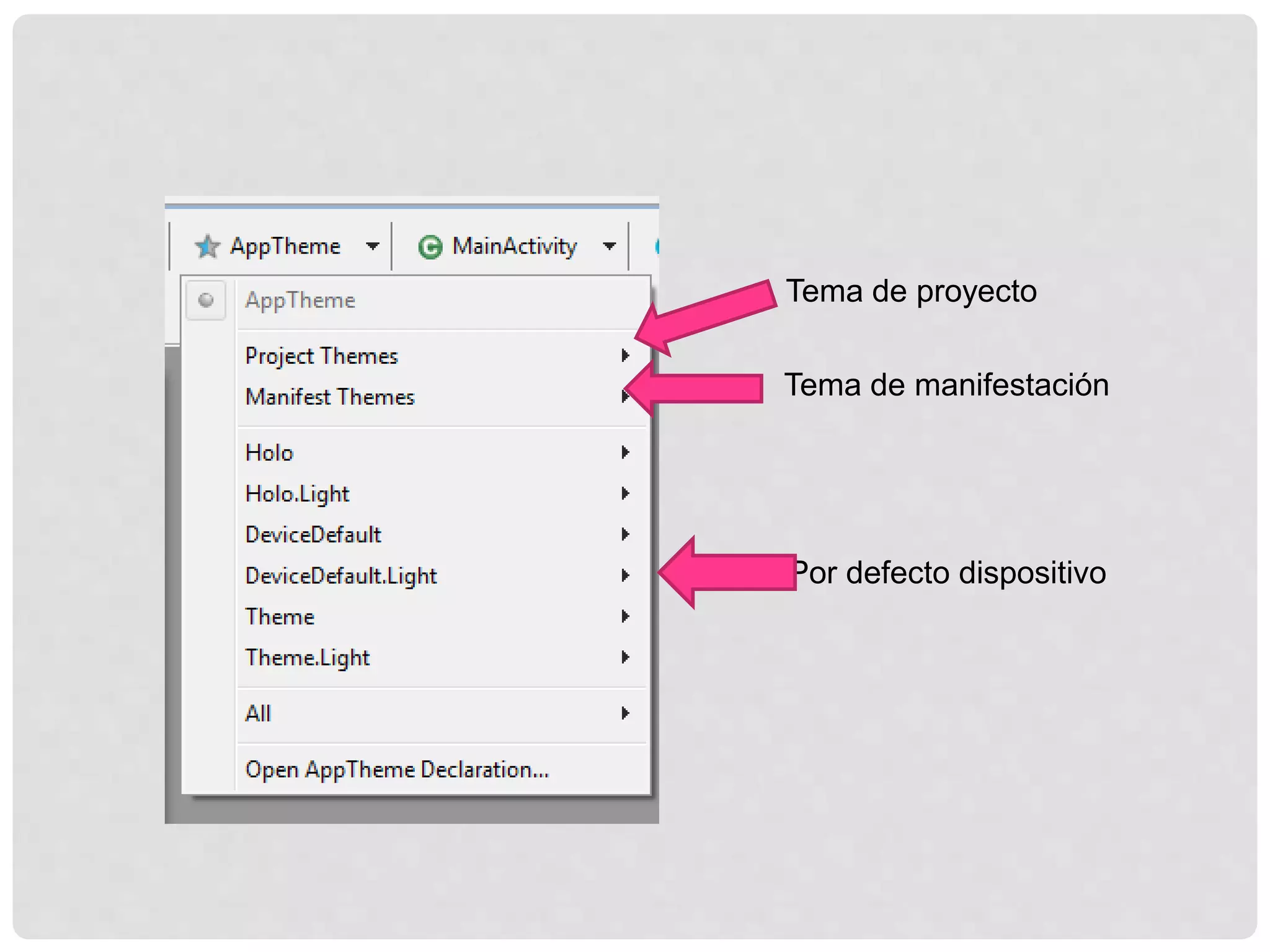 Tema de proyecto
Tema de manifestación
Por defecto dispositivo
 