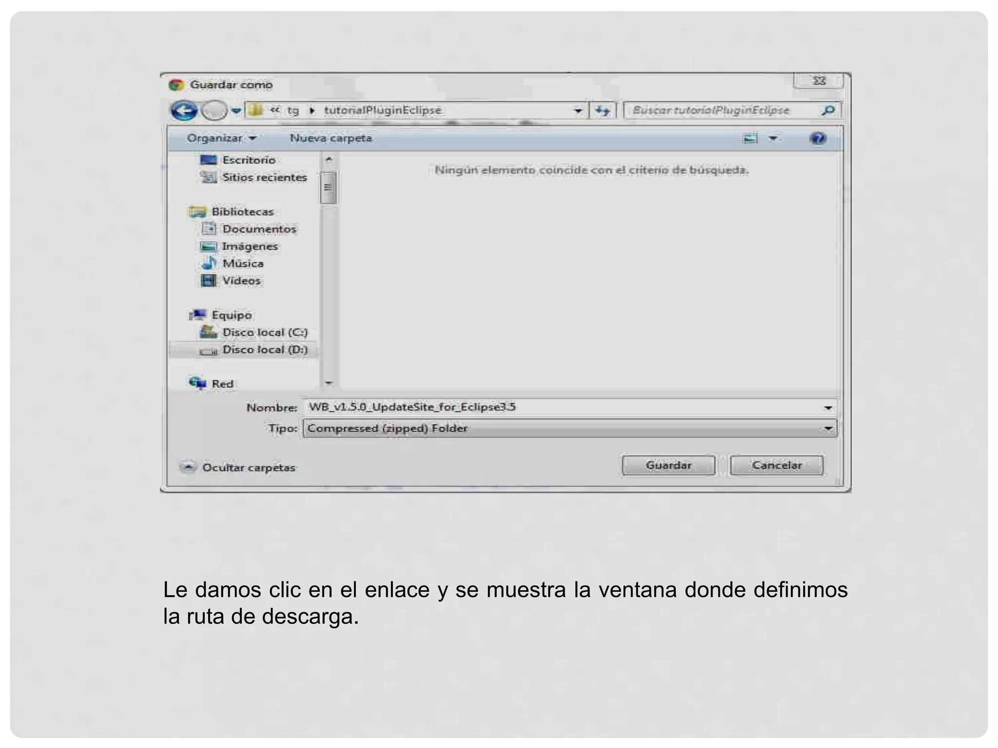 Le damos clic en el enlace y se muestra la ventana donde definimos
la ruta de descarga.
 