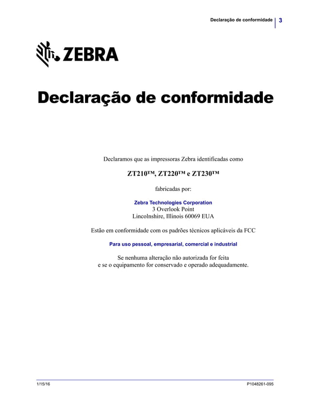 ZT230 - Manual de Usuário Para Impressora | PDF