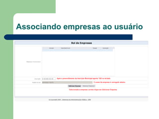 Associando empresas ao usuário 