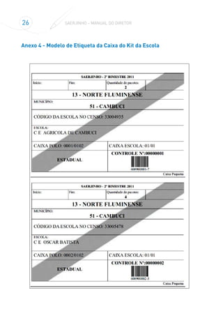 26 SAERJINHO – MANUAL DO DIRETOR
Anexo 4 - Modelo de Etiqueta da Caixa do Kit da Escola
 