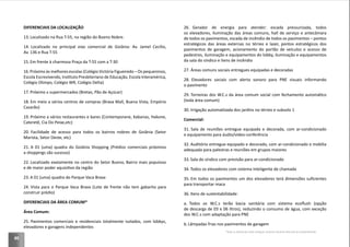 80
DIFERENCIAIS DA LOCALIZAÇÃO
13. Localizado na Rua T-55, na região do Bueno Nobre.
14.
Av. 136 e Rua T-55
15. Em frente à charmosa Praça da T-55 com a T-30
16.
Colégio Olimpo, Colégio WR, Colégio Delta)
17. a supermercados (Bretas, Pão de Açúcar)
18.
Casarão)
19.
Cateretê, Cia Do Peixe,etc)
20.
Marista, Setor Oeste, etc)
21.
a shoppings são sucesso)
22. Localizado exatamente no centro do Setor Bueno, Bairro mais populoso
23.
24.
construir prédio)
DIFERENCIAIS DA ÁREA COMUM*
Área Comum:
25. Pavimentos comerciais e residenciais totalmente isolados, com lobbys,
elevadores e garagens independentes
26. Gerador de energia para atender: escada pressurizada, todos
os elevadores, iluminação das áreas comuns, hall de serviço e antecâmara
de todos os pavimentos, escada de incêndio de todos os pavimentos – pontos
estratégicos das áreas externas no térreo e lazer, pontos estratégicos dos
pavimentos de garagem, acionamento do portão de veículos e acesso de
da sala do síndico e itens de incêndio
28. Elevadores sociais com alerta sonoro para PNE visuais informando
o pavimento
29.
(toda área comum)
30.
Comercial:
31.
32.
33. Sala do síndico com previsão para ar-condicionado
34. Todos os elevadores com sistema inteligente de chamada
35.
para transportar maca
36. Itens de sustentabilidade:
a.
de descarga de 03 e 06 litros), reduzindo o consumo de água, com exceção
dos W.C.s com adaptação para PNE
b. Lâmpadas frias nos pavimentos de garagem
*Todos os diferenciais serão entregues conforme memorial descritivo do empreendimento.
 