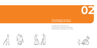 Uma abordagem do usuário
em seus espaços de convívio
Classificação do público-alvo
Classificação dos espaços utilizados
Da legislação à aplicação do conceito
02
 