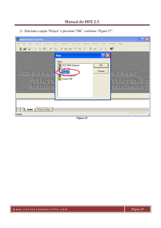 Manual do MFE 2.5 
2) Selecione a opção “Project” e pressione “OK”, conforme “Figura 27”. 
Figura 27 
w w w . c a r l o s c a m p o s i n f o . c o m Página 25 
 