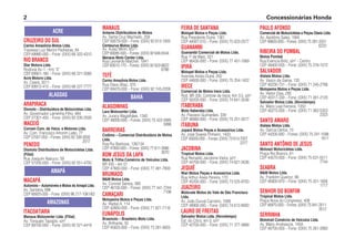 CRUZEIRO DO SUL
Carmo Amazônia Motos Ltda.
Travessa Luiz Meirini Pedreiras, 84
CEP 69980-000 – Fone: (0XX) 68 322-4310
RIO BRANCO
Star Motors Ltda.
Rodovia Ac-1 – Km “0”
CEP 69901-180 – Fone: (0XX) 68 221-3080
Acre Motors Ltda.
Av. Ceará, 3011
CEP 69912-410 – Fone: (0XX) 68 227-7777
ARAPIRACA
Dismoto – Distribuidora de Motocicletas Ltda.
Av. Governador Lamenha Filho, 484
CEP 57301-450 – Fone: (0XX) 82 530-2500
MACEIÓ
Conven Com. de Veics. e Motores Ltda.
Av. Com. Francisco Amorim Leão, 77
CEP 57057-050 – Fones: (0XX) 82 338-3000
2017
PENEDO
Dismoto Distribuidora de Motocicletas Ltda.
(Filial)
Rua Joaquim Nabuco, 59
CEP 57200-000 – Fone: (0XX) 82 551-4700
MACAPÁ
Automoto – Automóveis e Motos do Amapá Ltda.
Av. Santana, 896
CEP 68925-000 – Fone: (0XX) 96 217-1061/62
ITACOATIARA
Manaus Motocenter Ltda. (Filial)
Av. Torquato Tapajós, s/nº
CEP 69100-000 – Fone: (0XX) 92 521-4419
AMAZONAS
AMAPÁ
ALAGOAS
ACRE
MANAUS
Antares Distribuidora de Motos
Av. Santa Cruz Machado, 258
CEP 69078-000 – Fone: (0XX) 92 613-1800
Centaurus Motos Ltda.
Av. Autaz Mirim, 6571
CEP 69085-000 – Fones: (0XX) 92 648-5544
Manaus Moto Center Ltda.
Rua Leonardo Malcher, 1841
CEP 69010-170 – Fones: (0XX) 92 622-6622
6786
TEFÉ
Carmo Amazônia Motos Ltda.
Rua Olavo Bilac, 370
CEP 69470-000 – Fone: (0XX) 92 743-2209
ALAGOINHAS
Lara Motocenter Ltda.
Av. Juracy Magalhães, 1340
CEP 48000-000 – Fones: (0XX) 75 422-5885
5886
BARREIRAS
Codimo – Comercial Distribuidora de Motos
Ltda.
Rua Rui Barbosa, 126/134
CEP 47800-000 – Fones: (0XX) 77 611-3066
3070
BOM JESUS DA LAPA
Moto & Trilha Comércio de Veículos Ltda.
BR 430 – km 01
CEP 47600-000 – Fone: (0XX) 77 481-7800
BRUMADO
M&M Motos Ltda.
Av. Coronel Santos, 380
CEP 46100-000 – Fones: (0XX) 77 441-7244
7196
CAMAÇARI
Motopema Motos e Peças Ltda.
Av. Radial A, 114
CEP 42800-000 – Fone: (0XX) 71 621-7116
EUNÁPOLIS
Brasmoto – Brasileiro Moto Ltda.
Av. Brilhante, 50
CEP 45825-000 – Fone: (0XX) 73 281-5655
BAHIA
FEIRA DE SANTANA
Motopel Motos e Peças Ltda.
Rua Presidente Dutra, 1361
CEP 44067-010 – Fone: (0XX) 75 623-2577
GUANAMBI
Guanambi Comercial de Motos Ltda.
Rua 1º de Maio, 321
CEP 46430-000 – Fone: (0XX) 77 451-1069
IPIRÁ
Motopel Motos e Peças Ltda.
Avenida Anísio Dutra, 250
CEP 44600-000 – Fone: (0XX) 75 254-1422
IRECE
Comercial de Motos Irece Ltda.
Rod. BR 330, Controle de Irece, Km 3,5, s/nº
CEP 58200-000 – Fone: (0XX) 74 641-3536
ITABERABA
Moto Itaberaba Ltda.
Av. Flaviano Guimarães, 339
CEP 46880-000 – Fone: (0XX) 75 251-3577
ITABUNA
Jupará Motos Peças e Acessórios Ltda.
Av. José Soares Pinheiro, 1433
CEP 45600-000 – Fones: (0XX) 73 613-7007
2317
JACOBINA
Tropical Motos Ltda.
Rua Reinaldo Jacobina Vieira, s/nº
CEP 44700-000 – Fone: (0XX) 74 621-3536
JEQUIÉ
Wan Motos Peças e Acessórios Ltda.
Rua Arthur Alves Pereira, 170
CEP 45200-000 – Fone: (0XX) 73 525-9700
JUAZEIRO
Motovale Motos do Vale de São Francisco
Ltda.
Av. João Durval Carneiro, 1589
CEP 48900-000 – Fone: (0XX) 74 612-8000
LAURO DE FREITAS
Salvador Motos Ltda. (Novotempo)
Est. do Côco, km 0, s/nº
CEP 42700-000 – Fone: (0XX) 71 377-3888
PAULO AFONSO
Comercial de Motocicletas e Peças Oásis Ltda.
Av. Apolônio Sales, 1064
CEP 48600-000 – Fones: (0XX) 75 281-3331
6223
RIBEIRA DO POMBAL
Motos Pombal
Rua Evencia Brito, s/nº – Centro
CEP 48400-000 – Fone: (0XX) 75 276-1572
SALVADOR
Atalaia Motos Ltda.
Av. Vasco da Gama, 135
CEP 40230-731 – Fone: (0XX) 71 245-2766
Motopema Motos e Peças Ltda.
Av. Heitor Dias, 295
CEP 40317-330 – Fone: (0XX) 71 381-2120
Salvador Motos Ltda. (Novotempo)
Av. Mario Leal Ferreira, 1350
CEP 40275-000 – Fone: (0XX) 71 382-5353
2323
SANTO AMARO
Atalaia Motos Ltda.
Av. Garcia Derba, 10
CEP 44200-000 – Fones: (0XX) 75 241-1596
1611
SANTO ANTÔNIO DE JESUS
Motosol Motocicletas Ltda.
Praça Rio Branco, 61
CEP 44570-000 – Fone: (0XX) 75 631-5511
7744
SEABRA
M&M Motos Ltda.
Av. Franklim Queiroz, 86
CEP 46900-970 – Fone: (0XX) 75 331-1856
1717
SENHOR DO BONFIM
Tropical Motos Ltda.
Praça Nova do Congresso, 408
CEP 48970-000 – Fones: (0XX) 75 841-3511
3512
SERRINHA
Mototrail Comércio de Veículos Ltda.
Av. Mário Andreazza, 140A
CEP 48700-000 – Fone: (0XX) 75 261-2860
Concessionárias Honda2
 