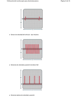 Sensor de velocidad del vehículo - tipo inductivo
Sensores de velocidad y posición de efecto Hall
Sensores ópticos de velocidad y posición
Página 6 de 16Utilización del osciloscopio para electromecanicos
 