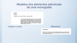 Modelos dos elementos estruturais
de uma monografia
Citação no texto Referência
 