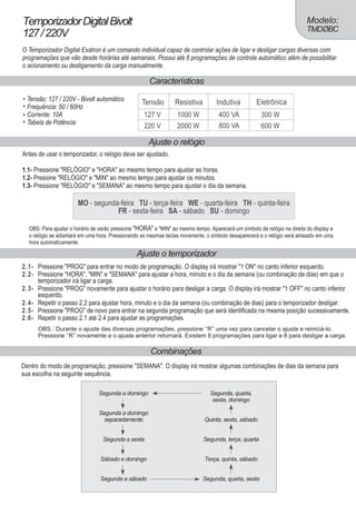 Manual do usuário TIMER TEMPORIZADOR DIGITAL - ATÉ 8 PROGRAMAÇÕES