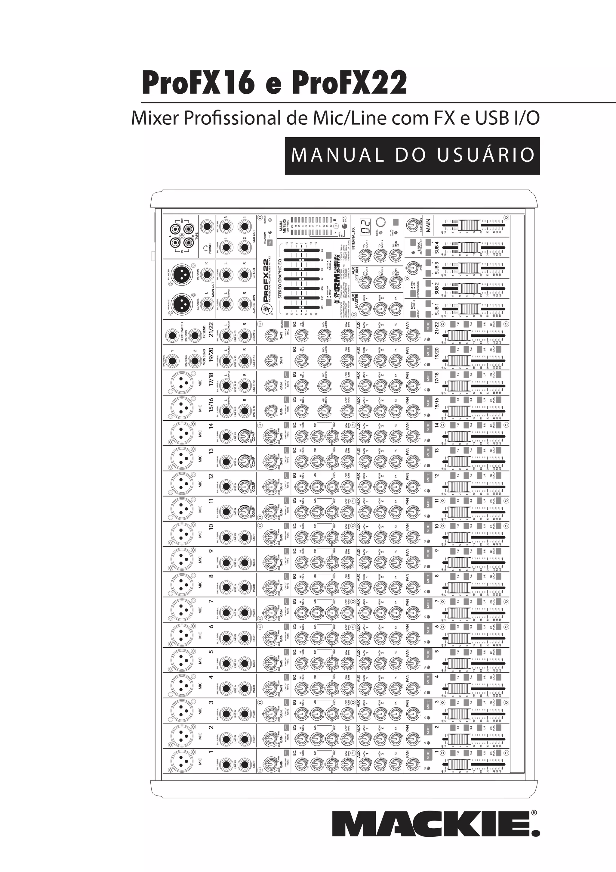 Manual dos Mixers Mackie PROFX16 e PROFX22 (PORTUGUÊS) | PDF