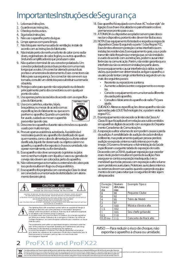 Manual dos Mixers Mackie PROFX16 e PROFX22 (PORTUGUÊS)