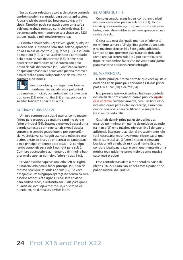 Manual dos Mixers Mackie PROFX16 e PROFX22 (PORTUGUÊS)