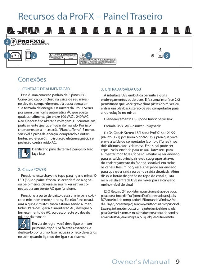 Manual dos Mixers Mackie PROFX16 e PROFX22 (PORTUGUÊS)
