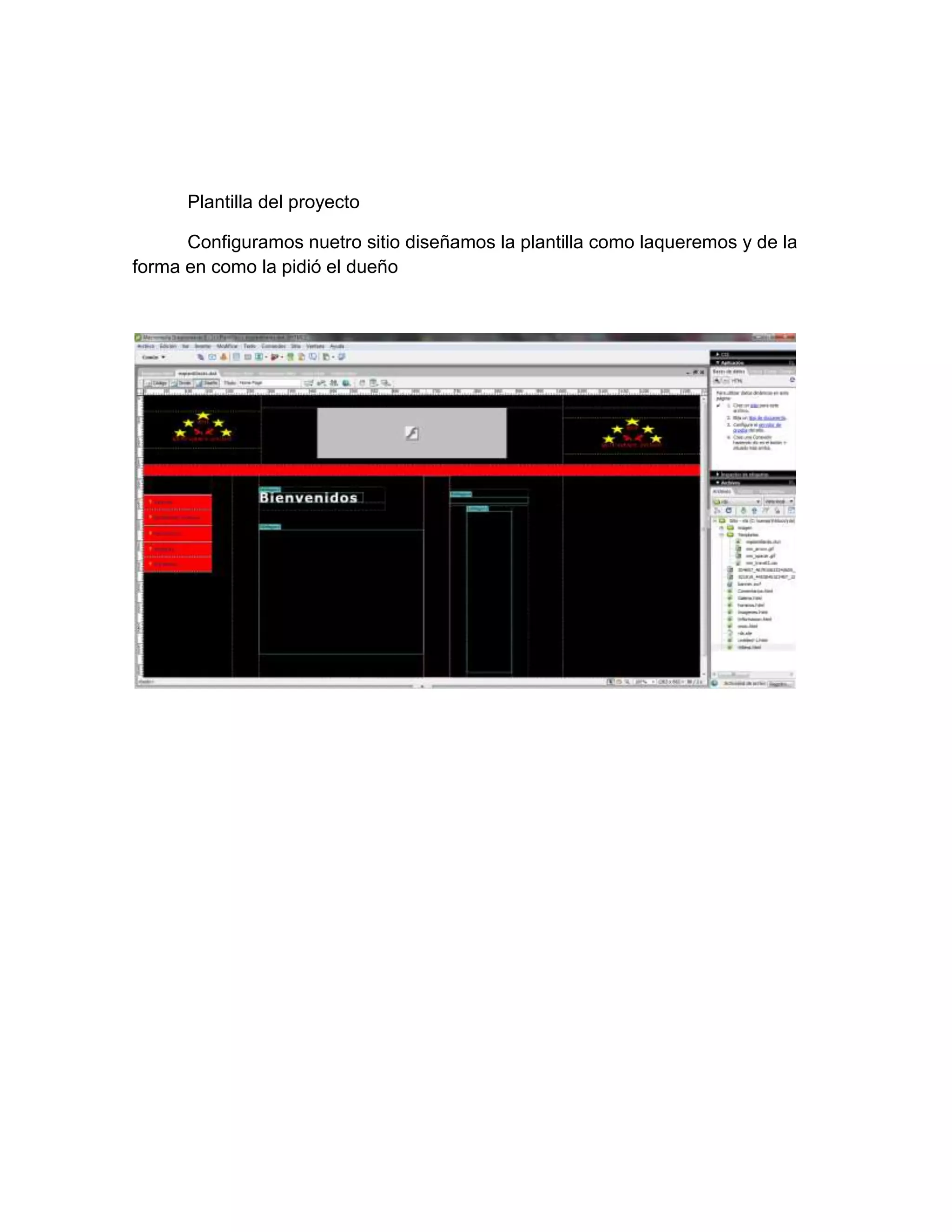 Plantilla del proyecto

      Configuramos nuetro sitio diseñamos la plantilla como laqueremos y de la
forma en como la pidió el dueño
 