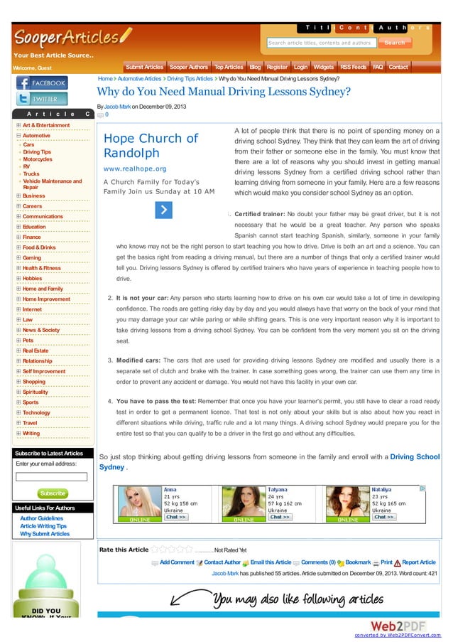 Why do You Need Manual Driving Lessons Sydney? PDF