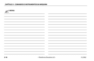 CAPÍTULO 3 - COMANDOS E INSTRUMENTOS DA MÁQUINA
3-18 – Plataforma Elevatória JLG – 3123902
NOTAS:
 