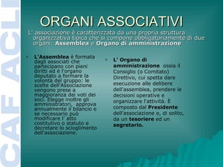 ORGANI ASSOCIATIVI <ul><li>L' associazione è caratterizzata da una propria struttura organizzativa tipica che si compone o...