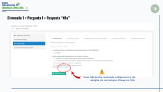 MANUAL
PDDE INTERATIVO
EDUCAÇÃO CONECTADA
18
2022
Dimensão 1 > Pergunta 1 > Resposta “Não”
Caso não tenha realizado o diagnóstico de
adoção de tecnologia, clique no link.
 