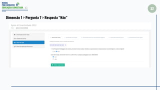 MANUAL
PDDE INTERATIVO
EDUCAÇÃO CONECTADA
32
2022
Dimensão 1 > Pergunta 7 > Resposta “Não”
 