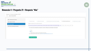 MANUAL
PDDE INTERATIVO
EDUCAÇÃO CONECTADA
86
2022
Dimensão 4 > Pergunta 21 > Resposta “Não”
 