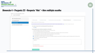 MANUAL
PDDE INTERATIVO
EDUCAÇÃO CONECTADA
2022
Dimensão 4 > Pergunta 22 > Resposta “Não” > Abre múltipla escolha
89
 