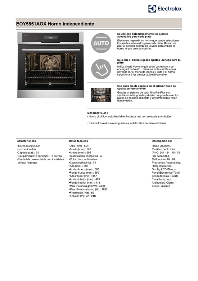 Manual electrolux horno eoy5851aox | PDF