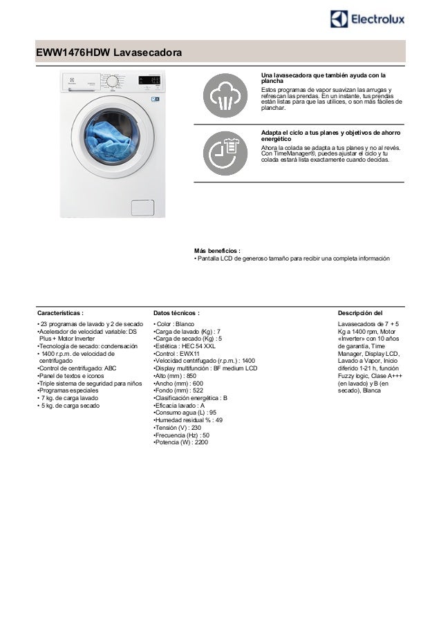 Manual electrolux lavadora eww1476hdw
