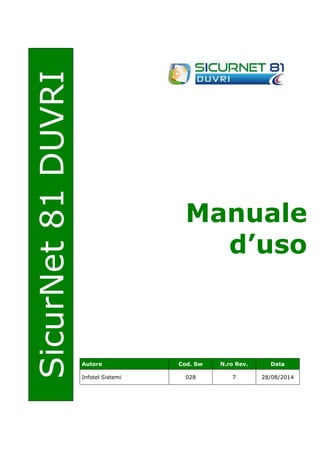 SicurNet 81 DUVRI 
Manuale 
d’uso 
Autore Cod. Sw N.ro Rev. Data 
Infotel Sistemi 028 7 28/08/2014 
 