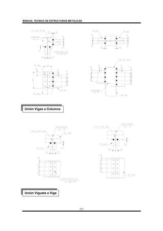 MANUAL TECNICO DE ESTRUCTURAS METALICAS
231
Unión Vigas a Columna
Unión Vigueta a Viga
 