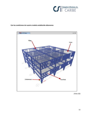 Con las condiciones de nuestro modelo establecido obtenemos

(Vista 3D)

13

 