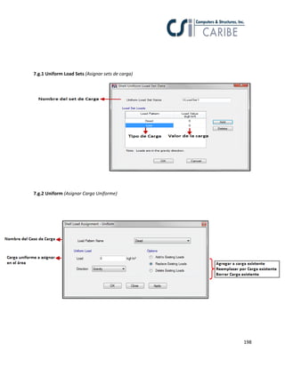 198
7.g.1 Uniform Load Sets (Asignar sets de carga)
7.g.2 Uniform (Asignar Carga Uniforme)
 