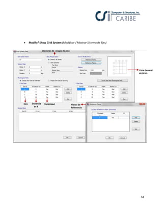 34
 Modify/ Show Grid System (Modificar / Mostrar Sistema de Ejes)
 