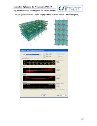 Manual de Aplicación del Programa ETABS v9
267
Ing. Eliud Hernández / eliudh5@gmail.com / 58-412-2390553
33.2) Seguimos la Ruta: (Menu Display / Show Member Forces – Stress Diagram )
 