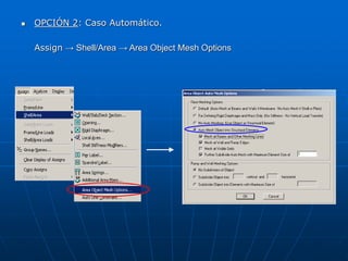  OPCIÓN 2: Caso Automático.
Assign → Shell/Area → Area Object Mesh Options
 